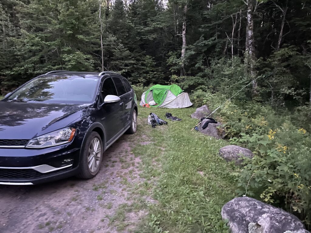 Camping along the Brule River in Wisconsin while on a trip for summer smallmouth

